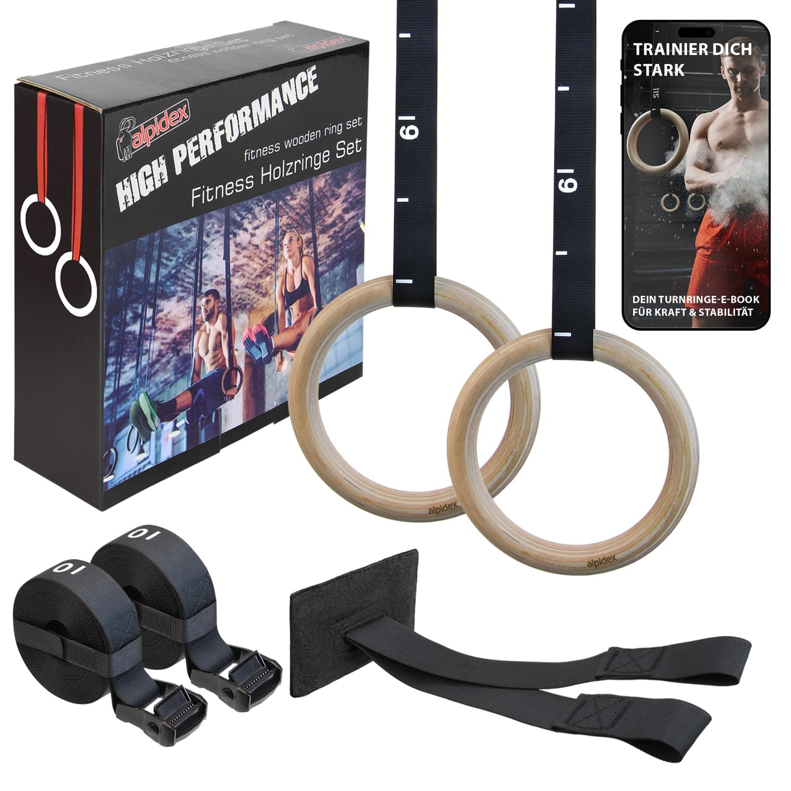 Anneaux de Gymnastique Bois + Sangles